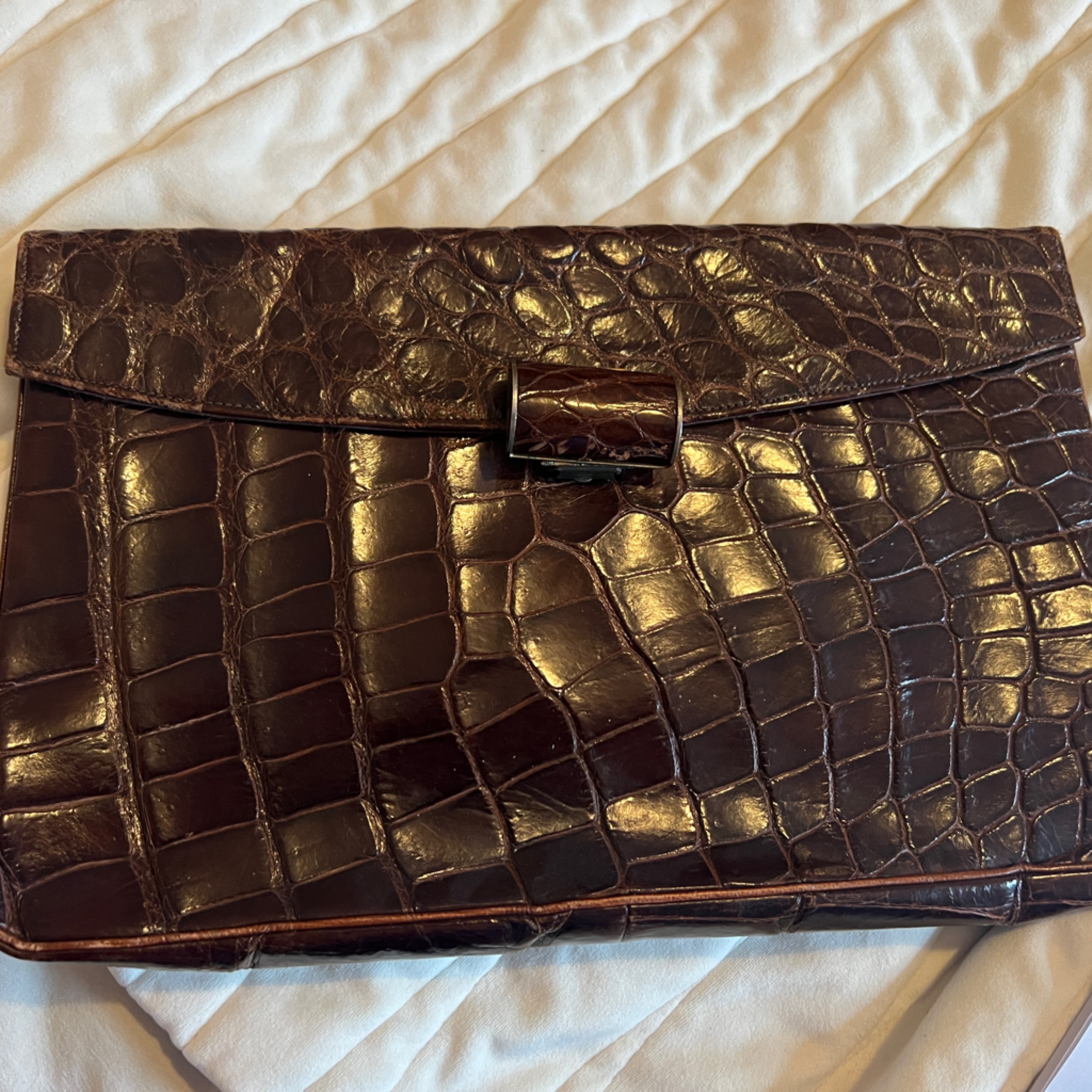 Brown Crocodile Embossed Clutch